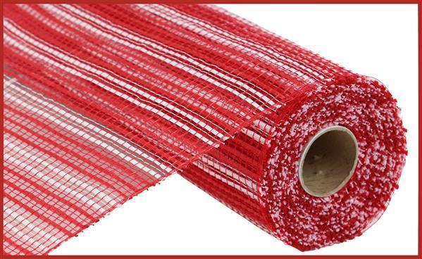 Red with White Stripes - Deco Mesh Metallic Stripes - ( 10 Inch x 10 Yards ) BBCrafts.com