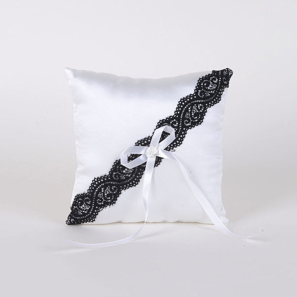 Ring Bearer Pillow White Black ( 7 x 7 inches ) BBCrafts.com