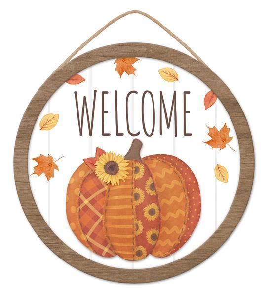 Round Fall Wood Sign: WELCOME PUMPKIN - Wreath Accents - IMPORTED BBCrafts.com