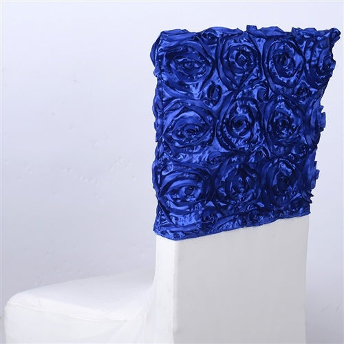 Royal Blue 16 Inch x 14 Inch Rosette Satin Chair Top Covers BBCrafts.com