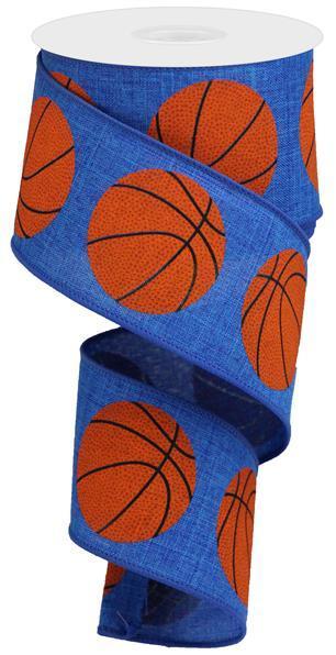 Royal Blue - Basketball Wired Edge Ribbon - ( 2-1/2 Inch | 10 Yards ) BBCrafts.com