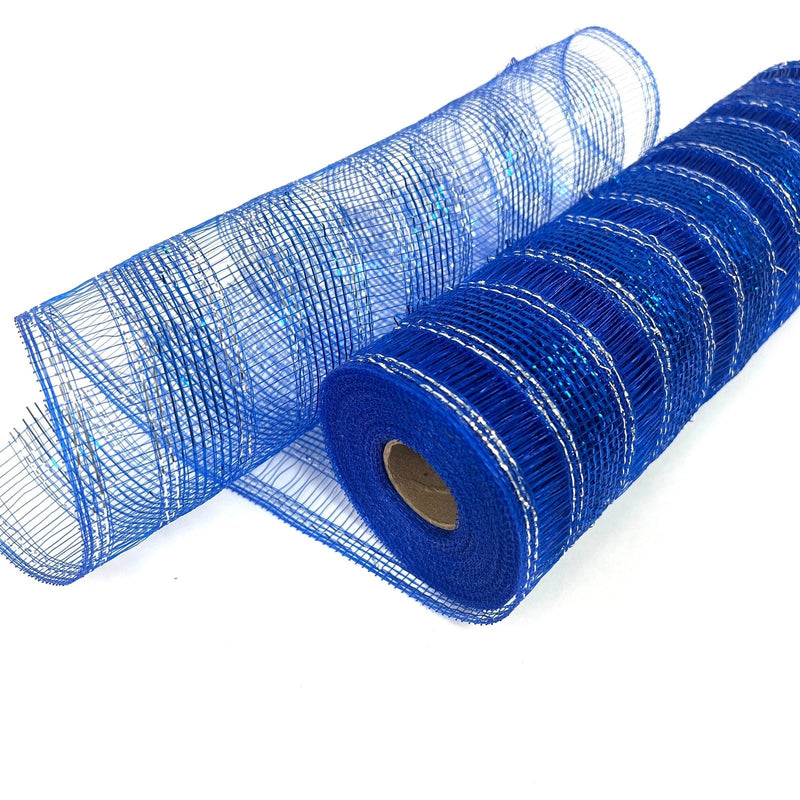 Royal Blue - Deco Mesh Eyelash Metallic Stripes - (10 Inch x 10 Yards) BBCrafts.com