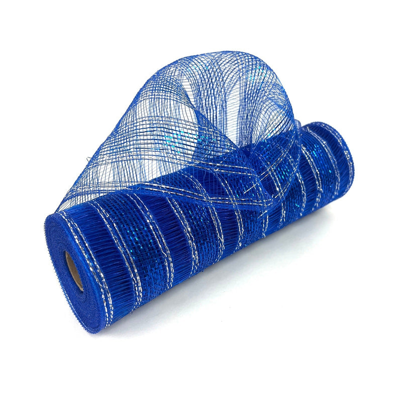 Royal Blue - Deco Mesh Eyelash Metallic Stripes - (10 Inch x 10 Yards) BBCrafts.com