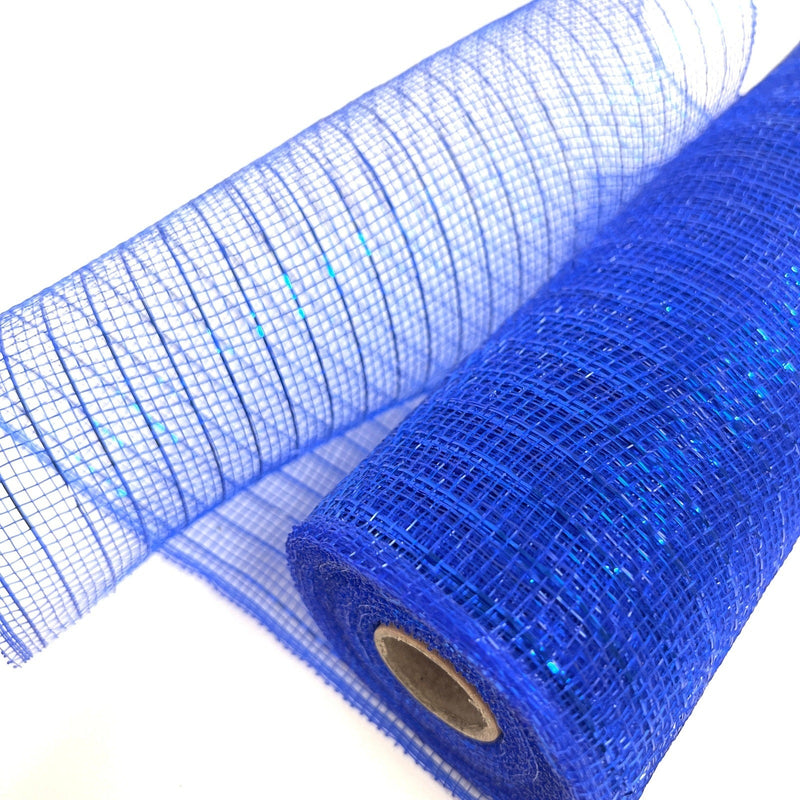 Royal Blue - Deco Mesh Wrap Metallic Stripes - ( 10 Inch x 10 Yards ) BBCrafts.com