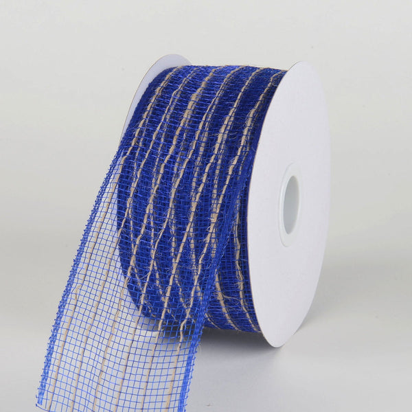 Royal Blue - Deco Mesh with Jute Burlap Stripes - ( 2 - 1/2 Inch X 20 Yards ) BBCrafts.com