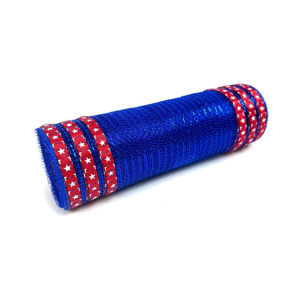 Royal Blue with Red Stars Stripes Deco Mesh - Holiday Floral Deco Mesh - ( 10 Inch x 10 Yards ) BBCrafts.com