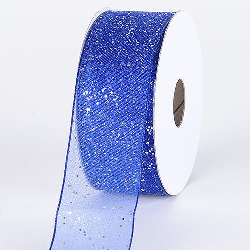 Royal - Organza Ribbon with Glitters Wired Edge - W: 5/8 inch | L: 25 Yards