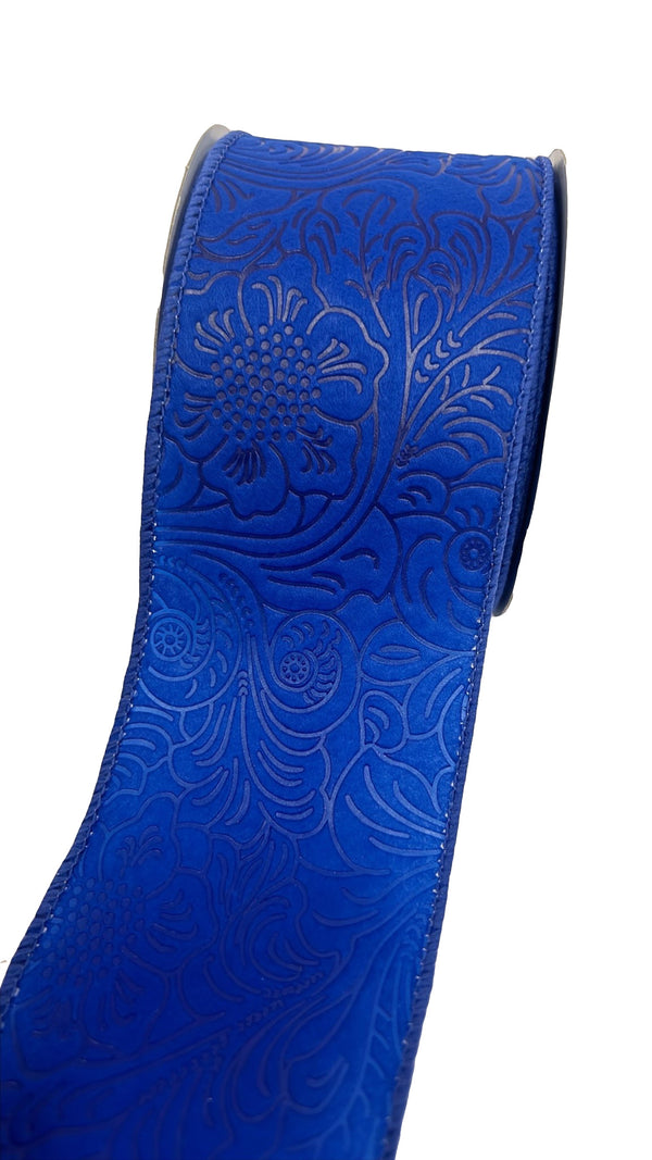 Royal Blue Flower Embossed Wired Ribbon - 2-1/2 Inch x 10 Yards