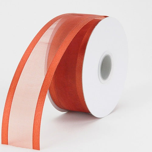 Rust - Organza Ribbon Two Striped Satin Edge - ( 1 - 1/2 Inch | 100 Yards ) BBCrafts.com