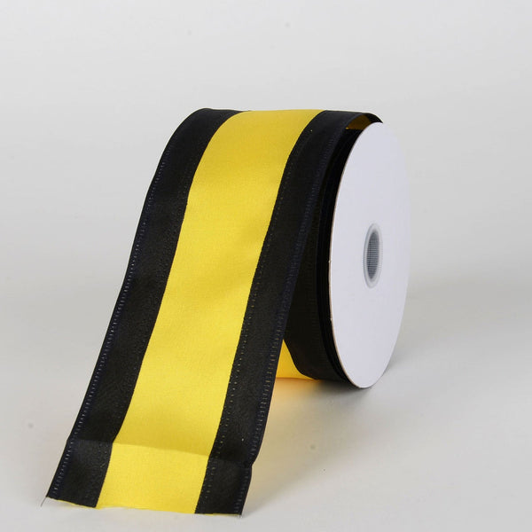 Satin Black & Yellow Colleges Wired Ribbon ( 2 - 1/2 Inch x 10 Yards ) BBCrafts.com