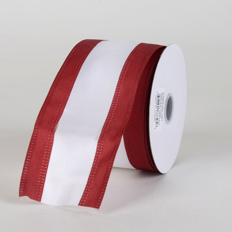 Satin Burgundy & White Colleges Wired Ribbon ( 2 - 1/2 Inch x 10 Yards ) BBCrafts.com