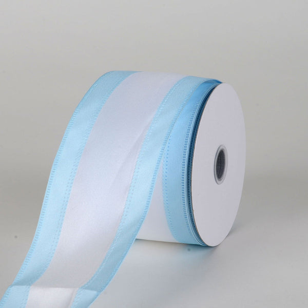Satin Light Blue & White Colleges Wired Ribbon ( 2 - 1/2 Inch x 10 Yards ) BBCrafts.com