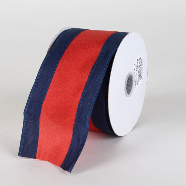 Satin Navy Blue & Red Colleges Wired Ribbon ( 2 - 1/2 Inch x 10 Yards ) BBCrafts.com