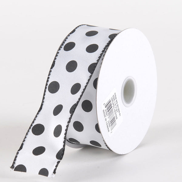 2 Pack Premium Satin with Wire Ribbon - Black Polka Dot with Black