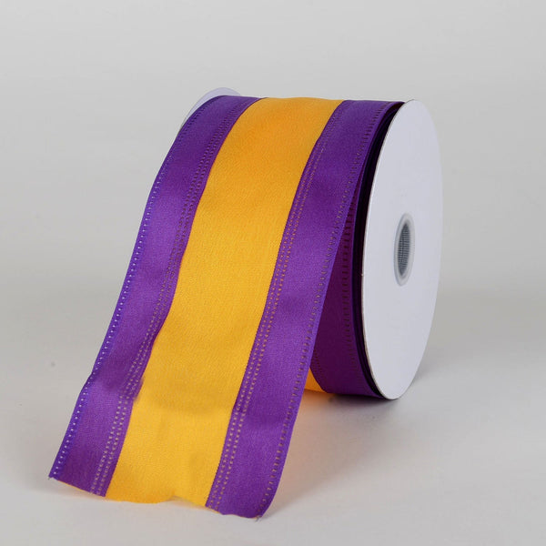 Satin Purple & Light Gold Colleges Wired Ribbon ( 2 - 1/2 Inch x 10 Yards ) BBCrafts.com