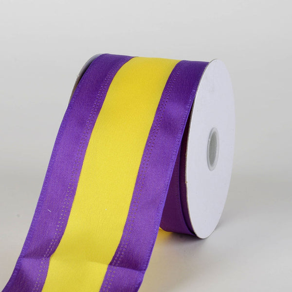 Satin Purple & Yellow Colleges Wired Ribbon ( 2 - 1/2 Inch x 10 Yards ) BBCrafts.com