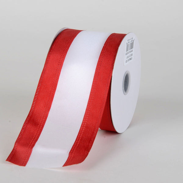 Satin Red & White Colleges Wired Ribbon ( 2 - 1/2 Inch x 10 Yards ) BBCrafts.com