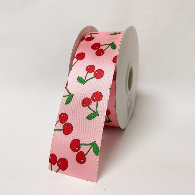 Satin Ribbon Cherry Design - ( W: 1 - 1/2 Inch | L: 25 Yards ) - 90150902 BBCrafts.com