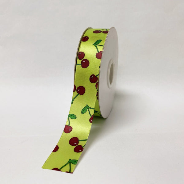 Satin Ribbon Cherry Design - ( W: 7/8 Inch | L: 25 Yards ) - 90140505 BBCrafts.com