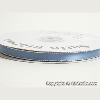 Satin Ribbon Lurex Edge Antique Blue with Gold Edge ( 1/8 Inch | 100 Yards ) BBCrafts.com