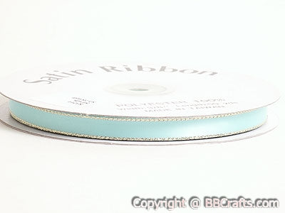Satin Ribbon Lurex Edge Aqua Blue with Gold Edge W: 1/8 inch | L: 100 Yards