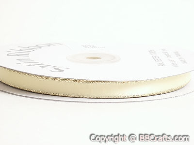 Satin Ribbon Lurex Edge Baby Maize with Gold Edge ( 1/4 Inch | 50 Yards ) BBCrafts.com