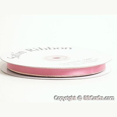 Satin Ribbon Lurex Edge Colonial Rose with Gold Edge ( W: 3/8 Inch | L: 50 Yards ) BBCrafts.com
