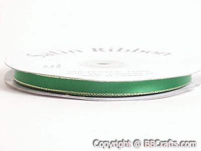 Satin Ribbon Lurex Edge Emerald with Gold Edge ( 1/4 Inch | 50 Yards ) BBCrafts.com