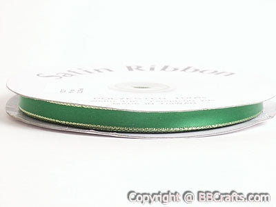 Satin Ribbon Lurex Edge Emerald with Gold Edge ( 1/8 Inch | 100 Yards ) BBCrafts.com