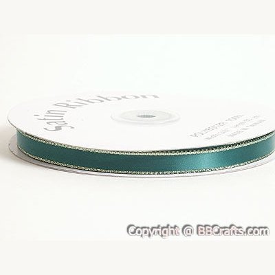 Satin Ribbon Lurex Edge Hunter Green with Gold Edge ( 1/4 Inch | 50 Yards ) BBCrafts.com