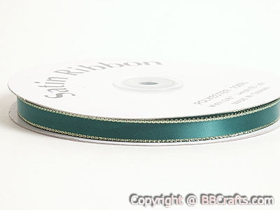 Satin Ribbon Lurex Edge Hunter Green with Gold Edge ( 1/8 Inch | 100 Yards ) BBCrafts.com