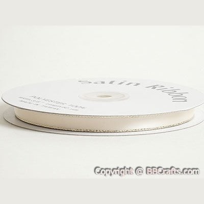 Satin Ribbon Lurex Edge Ivory with Gold Edge ( 1/4 Inch | 50 Yards ) BBCrafts.com