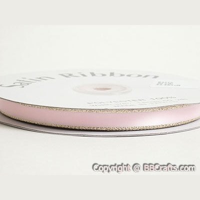 Satin Ribbon Lurex Edge Light Pink with Gold Edge ( 1/4 Inch | 50 Yards ) BBCrafts.com
