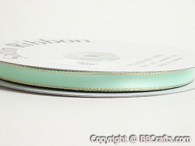 Satin Ribbon Lurex Edge Mint with Gold Edge ( 1/8 Inch | 100 Yards ) BBCrafts.com