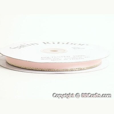 Satin Ribbon Lurex Edge Peach with Gold Edge ( 1/4 Inch | 50 Yards ) BBCrafts.com