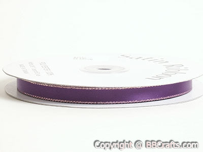 Satin Ribbon Lurex Edge Purple with Gold Edge ( 1/4 Inch | 50 Yards ) BBCrafts.com
