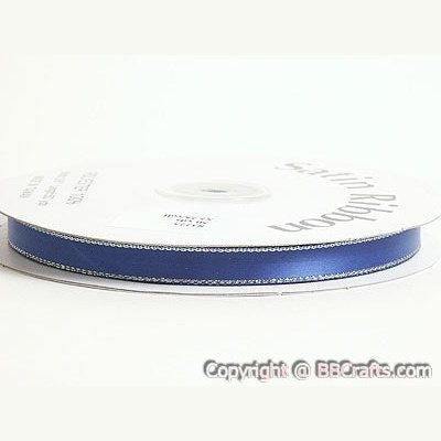 Satin Ribbon Lurex Edge Royal Blue with Gold Edge ( 1/4 Inch | 50 Yards ) BBCrafts.com