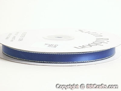 Satin Ribbon Lurex Edge Royal Blue with Gold Edge ( 1/8 Inch | 100 Yards ) BBCrafts.com