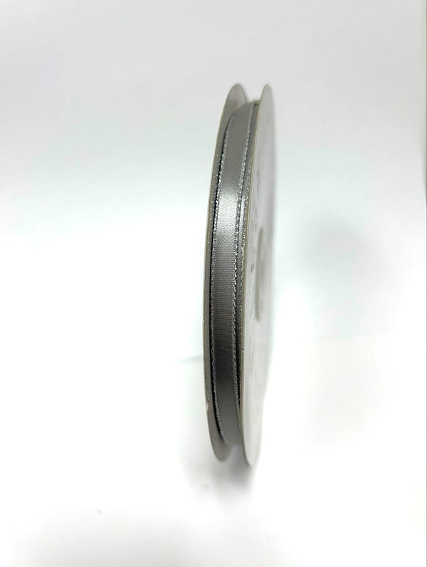 Satin Ribbon Lurex Edge Silver with Silver Edge ( 1/4 Inch | 50 Yards ) BBCrafts.com