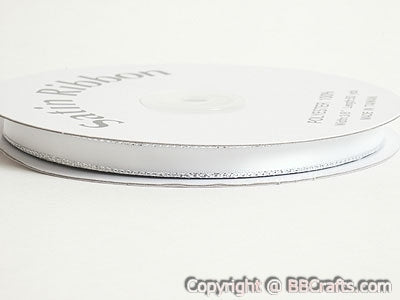 Satin Ribbon Lurex Edge White Silver ( 1/8 Inch | 100 Yards ) BBCrafts.com
