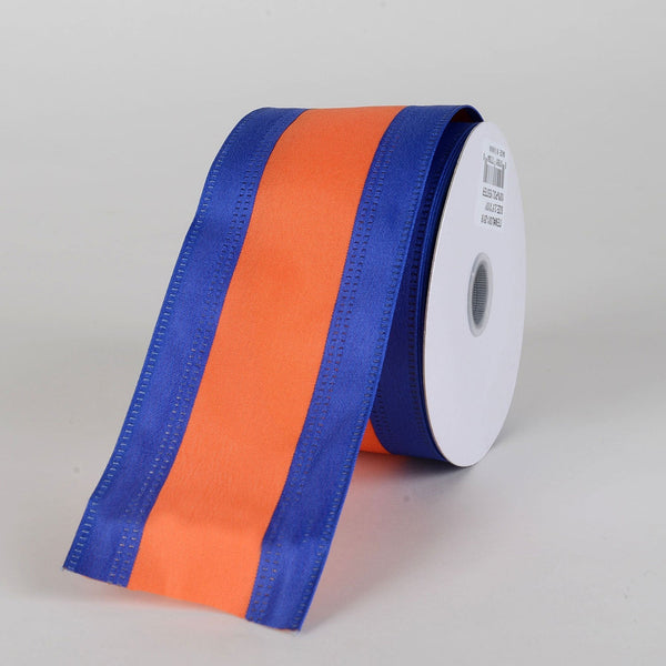 Satin Royal Blue & Orange Colleges Wired Ribbon ( 2 - 1/2 Inch x 10 Yards ) BBCrafts.com