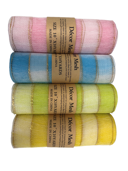10 Inch x 10 Yards Poly Deco Mesh - Light Blue, Yellow, Light Pink & Apple Green - Pack of 4
