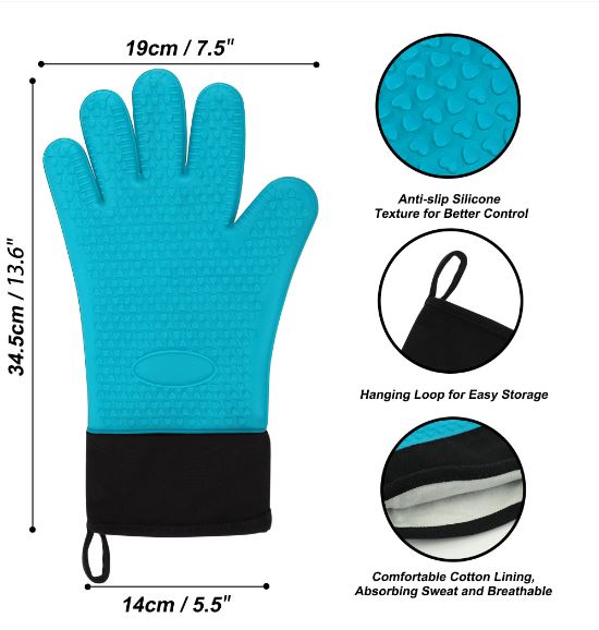 Silicone Oven Mitts Heat Resistant Gloves Kitchen Gloves 1 Pair Blue BBCrafts.com