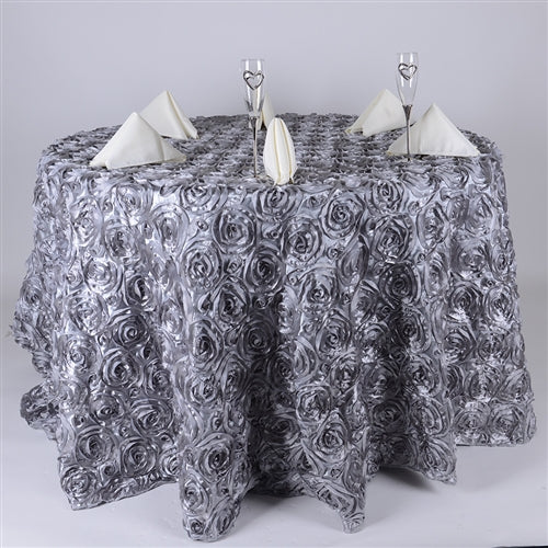 Silver 120 Inch Rosette Tablecloths BBCrafts.com