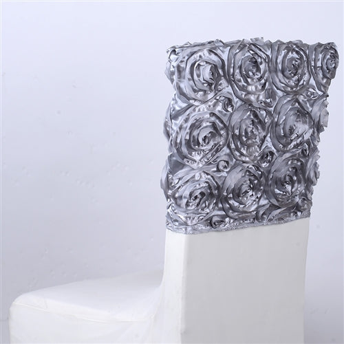 Silver 16 Inch x 14 Inch Rosette Satin Chair Top Covers BBCrafts.com