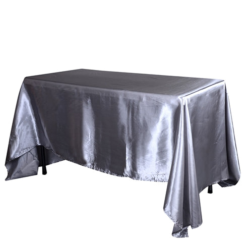 Silver 60 Inch x 102 Inch Rectangular Satin Tablecloths BBCrafts.com