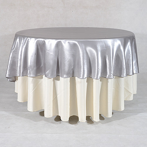 Silver - 70" Satin Round Tablecloths - 70 Inch