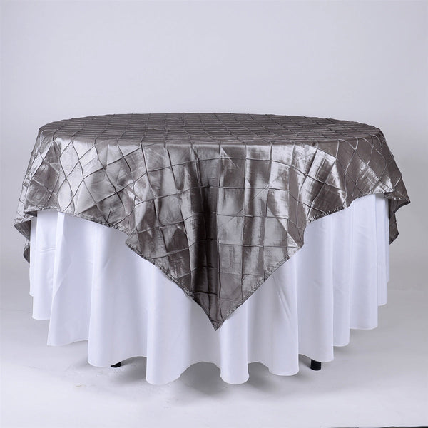 Silver 85 Inch x 85 Inch Square Pintuck Satin Overlay ...
