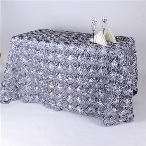 Silver 90 Inch x 156 Inch Rectangle Rosette Tablecloths BBCrafts.com