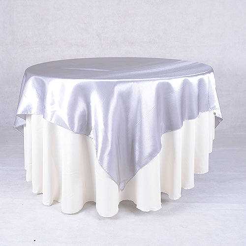 Silver - 90 x 90 Satin Table Overlays - ( 90 Inch x 90 Inch ) BBCrafts.com